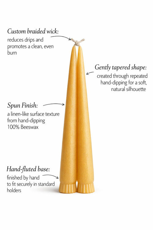 Hand-Dipped 100% Beeswax Taper Candles – 10 Inch (Pair) $ 28